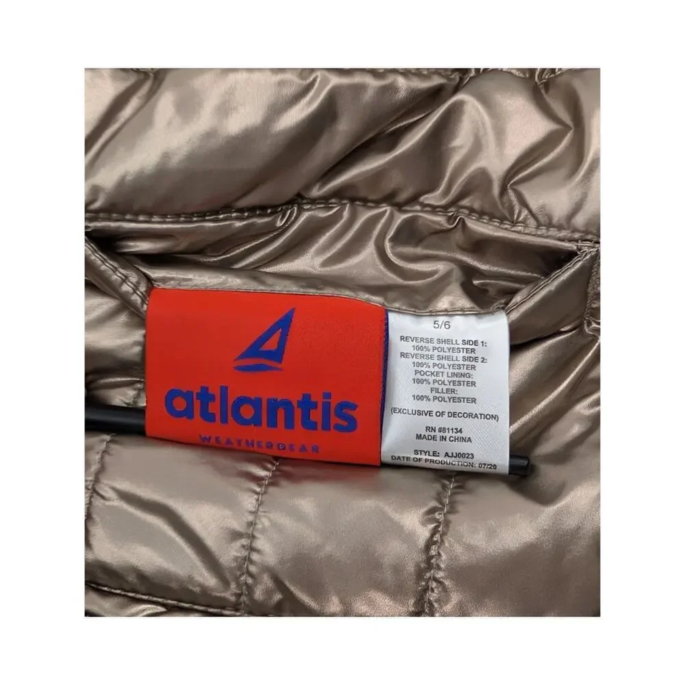 Atlantis Weathergear Puffer‎ Jacket Girl 5/6 Metallic Gold Tone Black Reversible